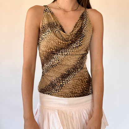 Y2K Cowl Neck Animal Print Top (S/M)