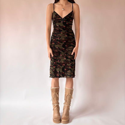 Italian Y2K Mesh Floral Camo Dress (S/M)