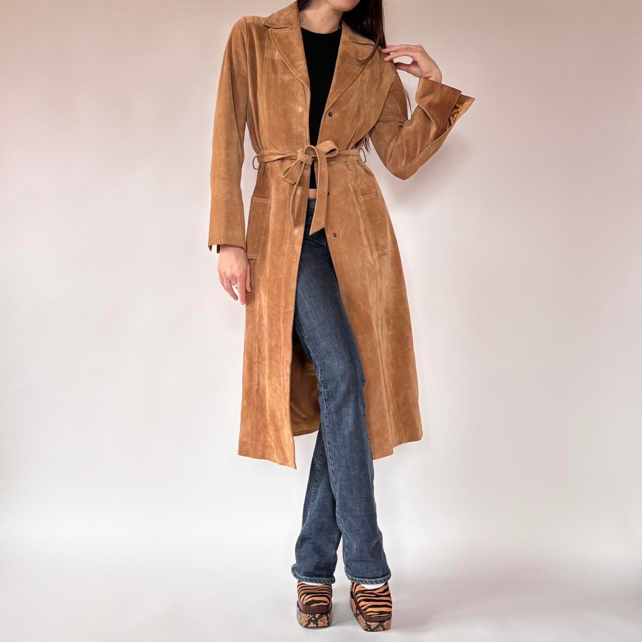 Y2K Suede Leather Trenchcoat (S)
