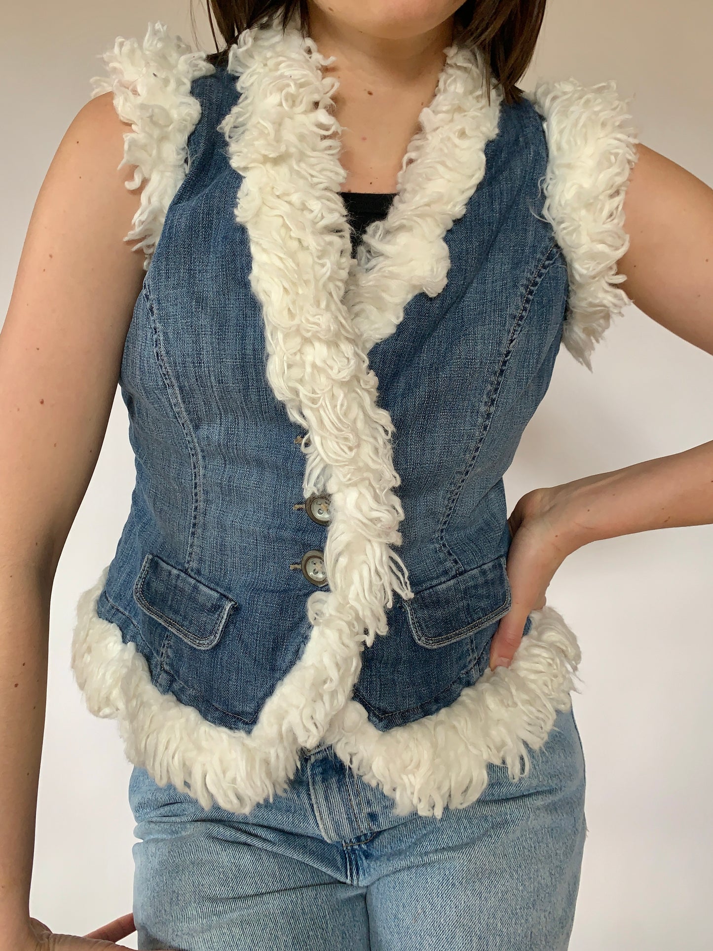 Y2K Faux Fur & Denim Vest
