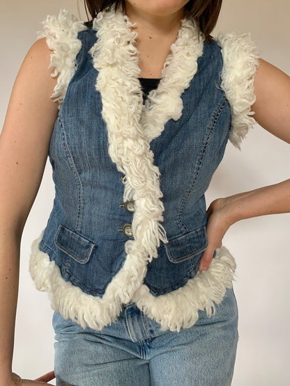 Y2K Faux Fur & Denim Vest