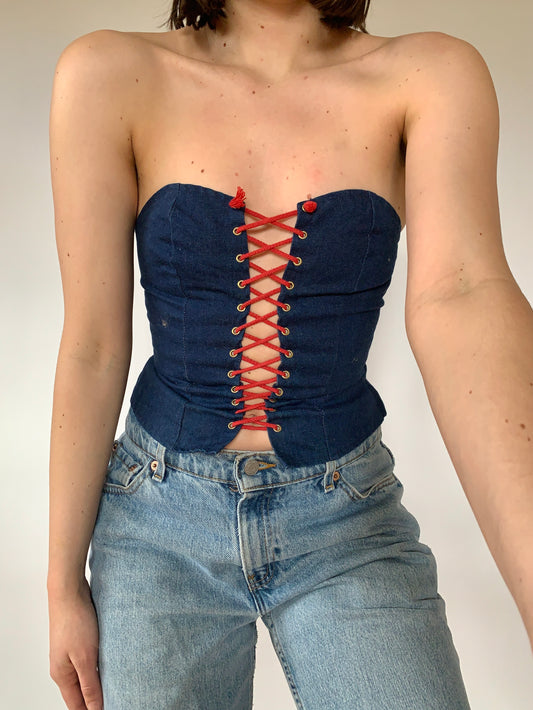 Vintage 1970s Denim Corset