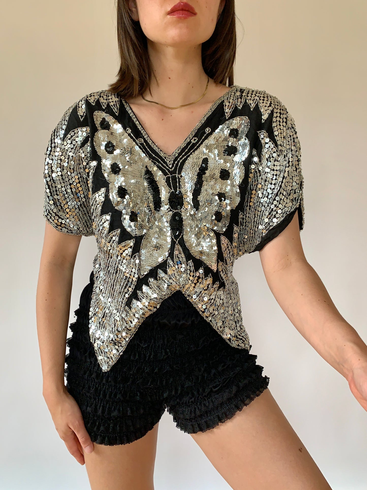 Vintage Butterfly Sequin Blouse