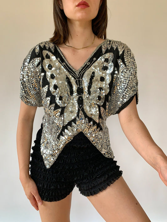Vintage Butterfly Sequin Blouse