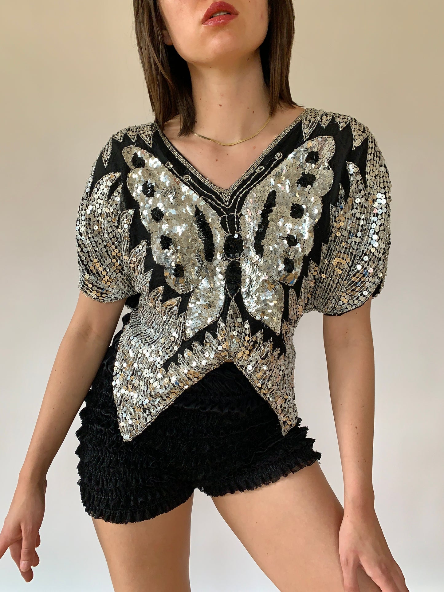 Vintage Butterfly Sequin Blouse