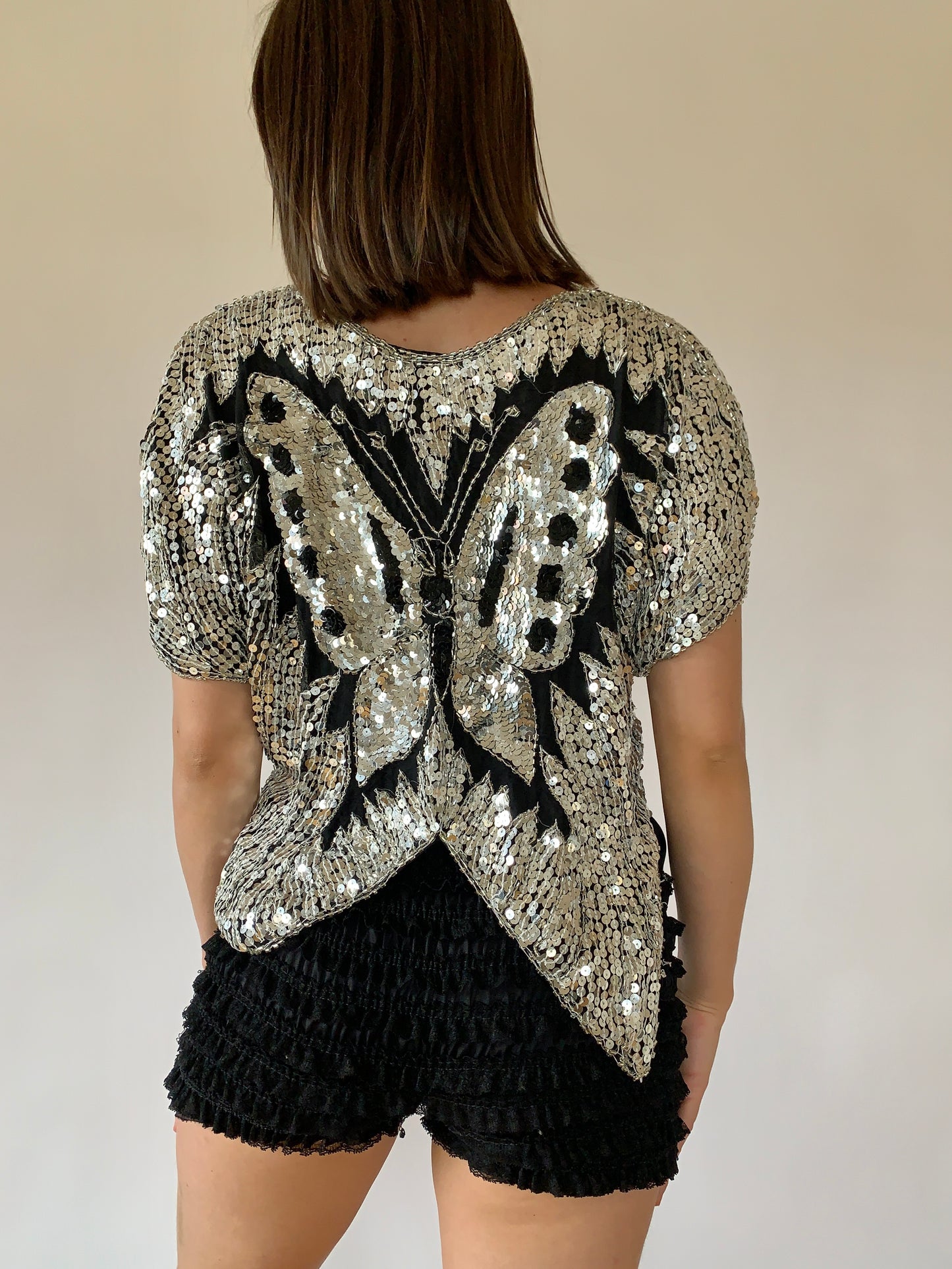 Vintage Butterfly Sequin Blouse