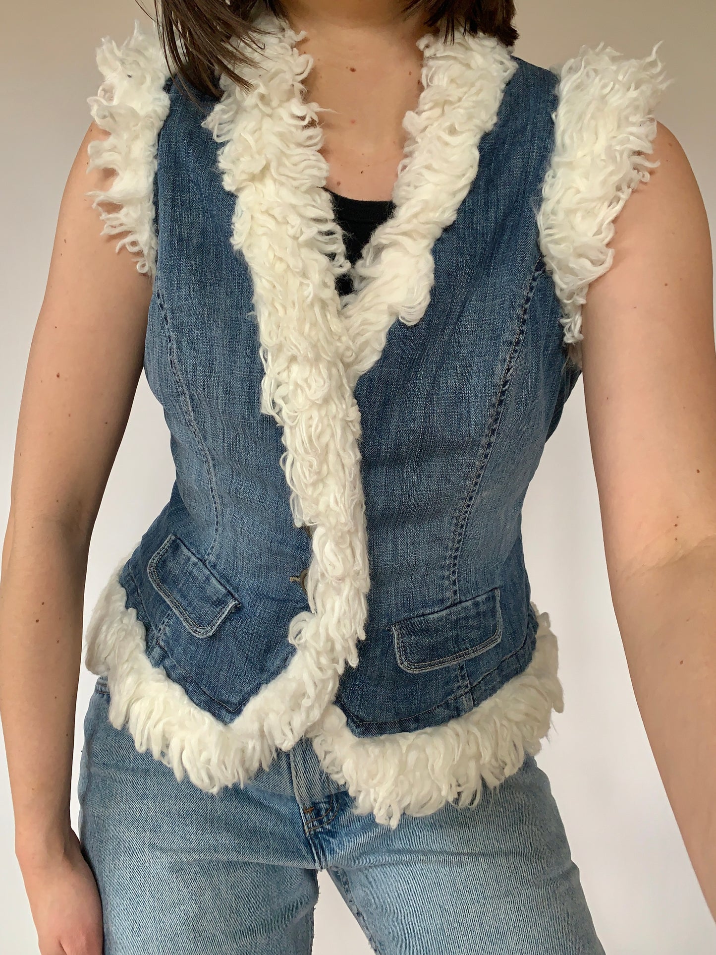 Y2K Faux Fur & Denim Vest