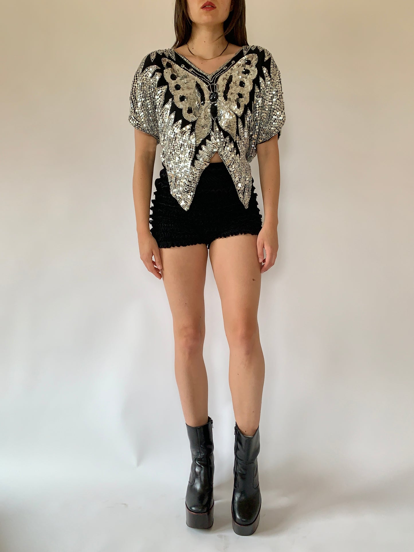 Vintage Butterfly Sequin Blouse