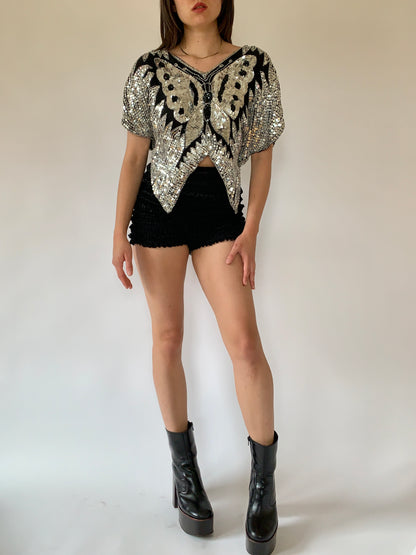 Vintage Butterfly Sequin Blouse