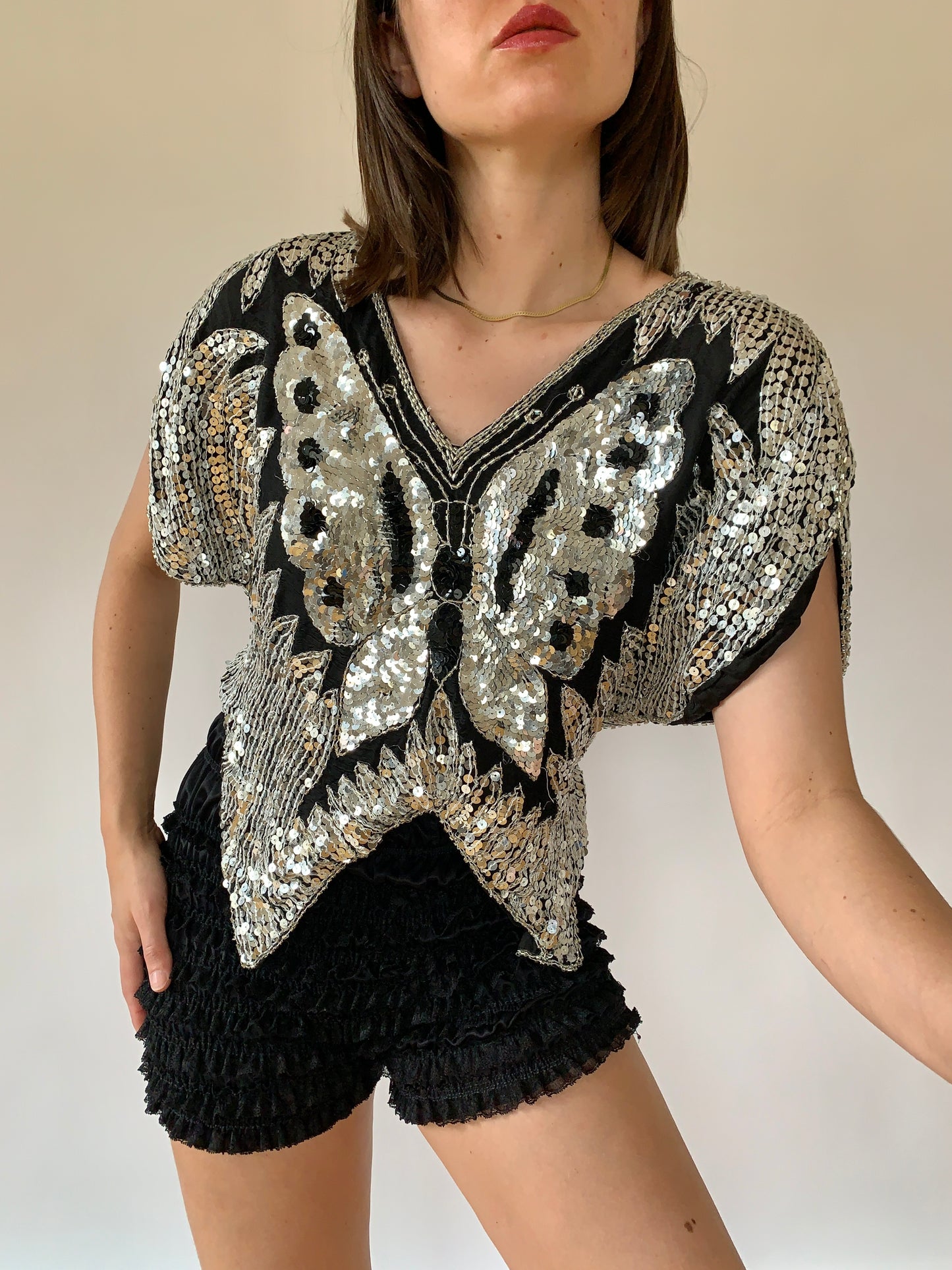 Vintage Butterfly Sequin Blouse