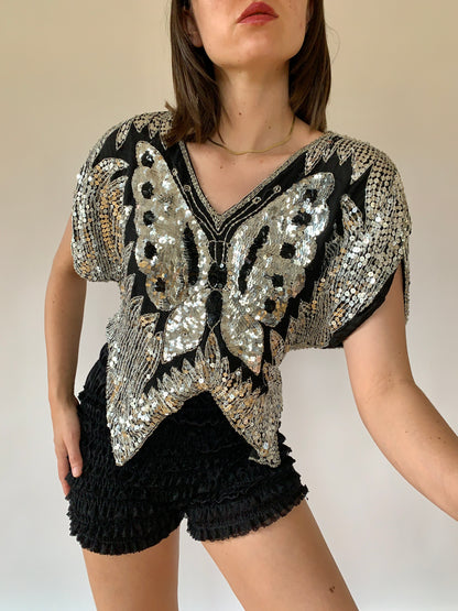 Vintage Butterfly Sequin Blouse