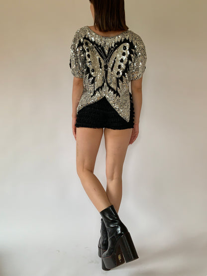 Vintage Butterfly Sequin Blouse