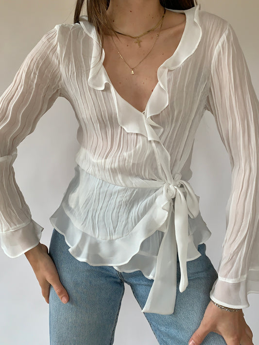 Y2K Sheer Ruffle Blouse