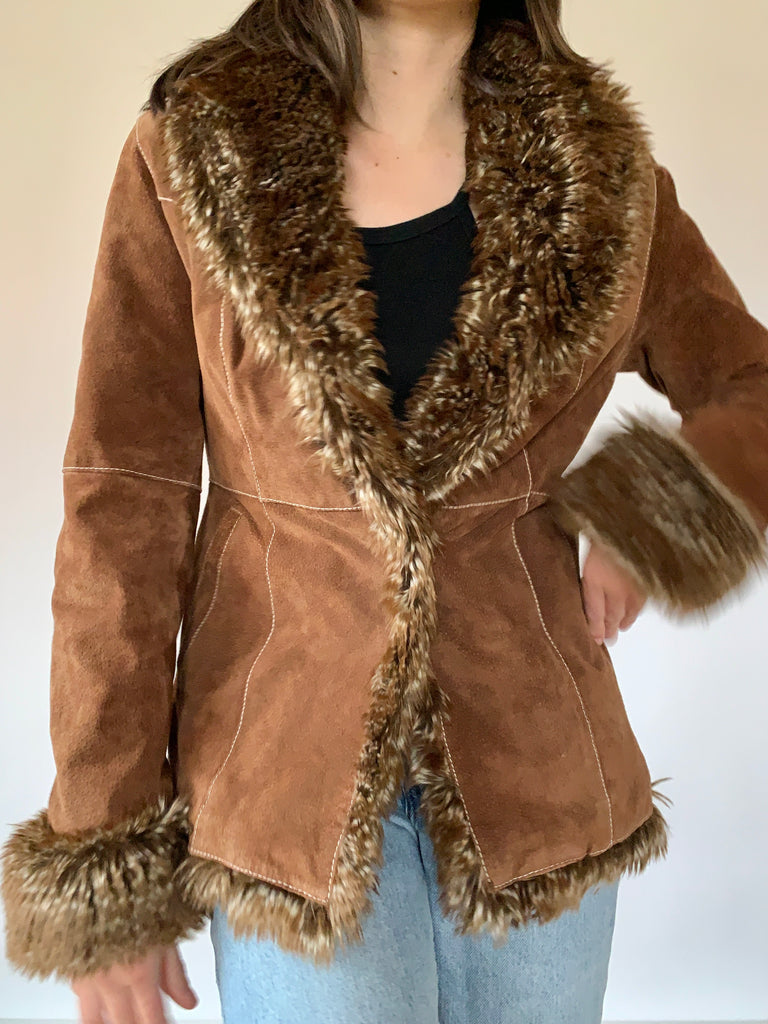 Y2K Leather & Faux Fur Coat – Hazy Vintage