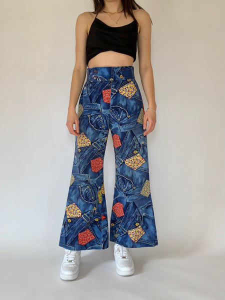 Vintage 1970s Denim Print Jeans