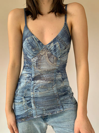 Y2K Denim Print Tank