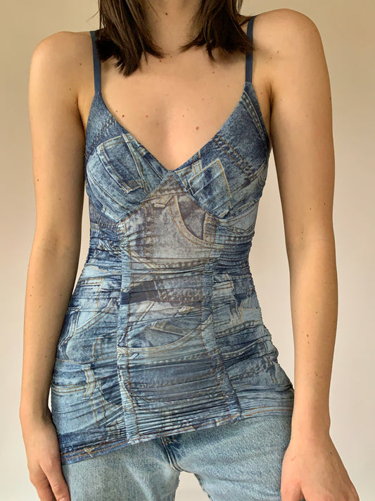 Y2K Denim Print Tank