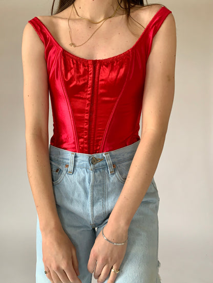 Y2K Red Satin Corset