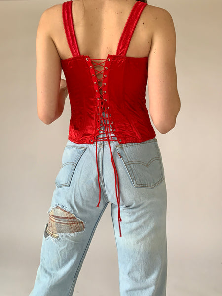 Y2K Red Satin Corset