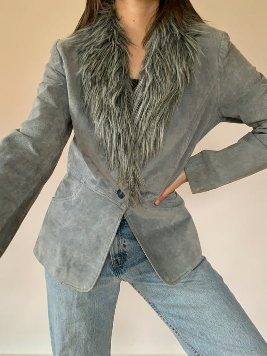 Y2K Leather & Faux Fur Blazer