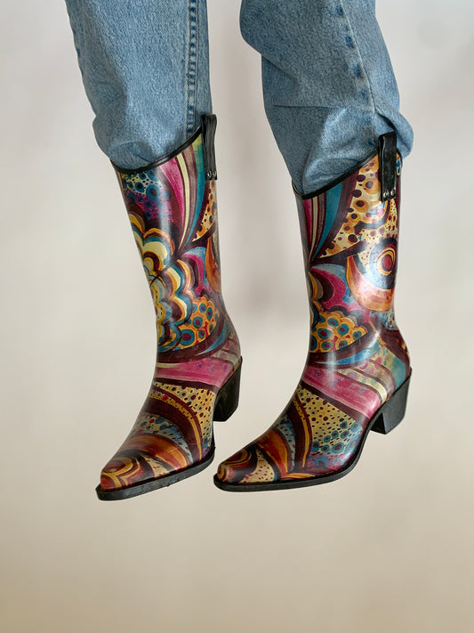 Abstract Cowboy Rainboots
