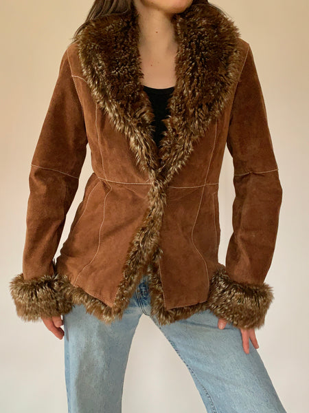Y2K Leather & Faux Fur Coat