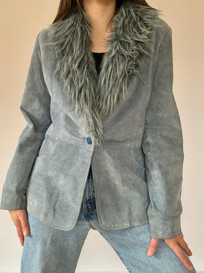 Y2K Leather & Faux Fur Blazer