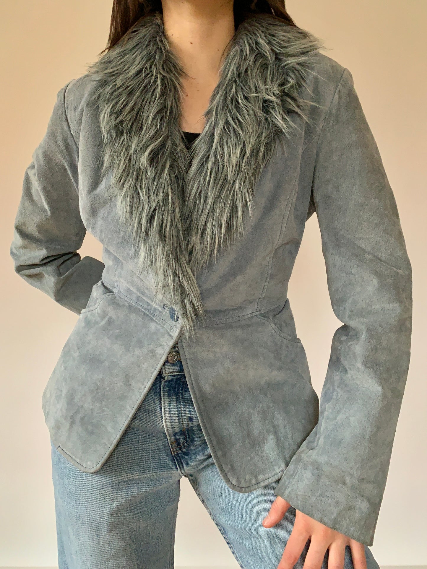 Y2K Leather & Faux Fur Blazer