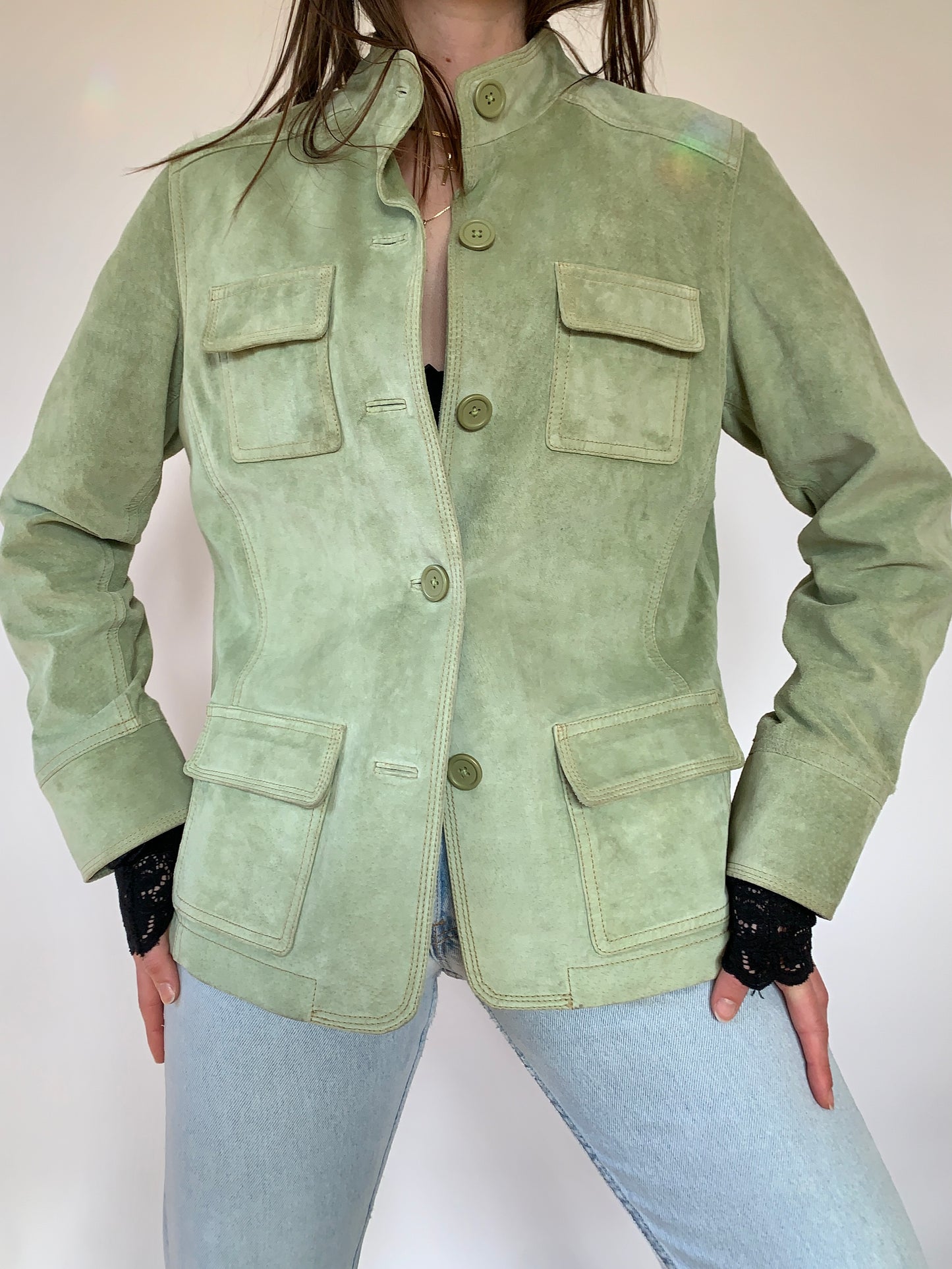 Y2K Green Leather Jacket