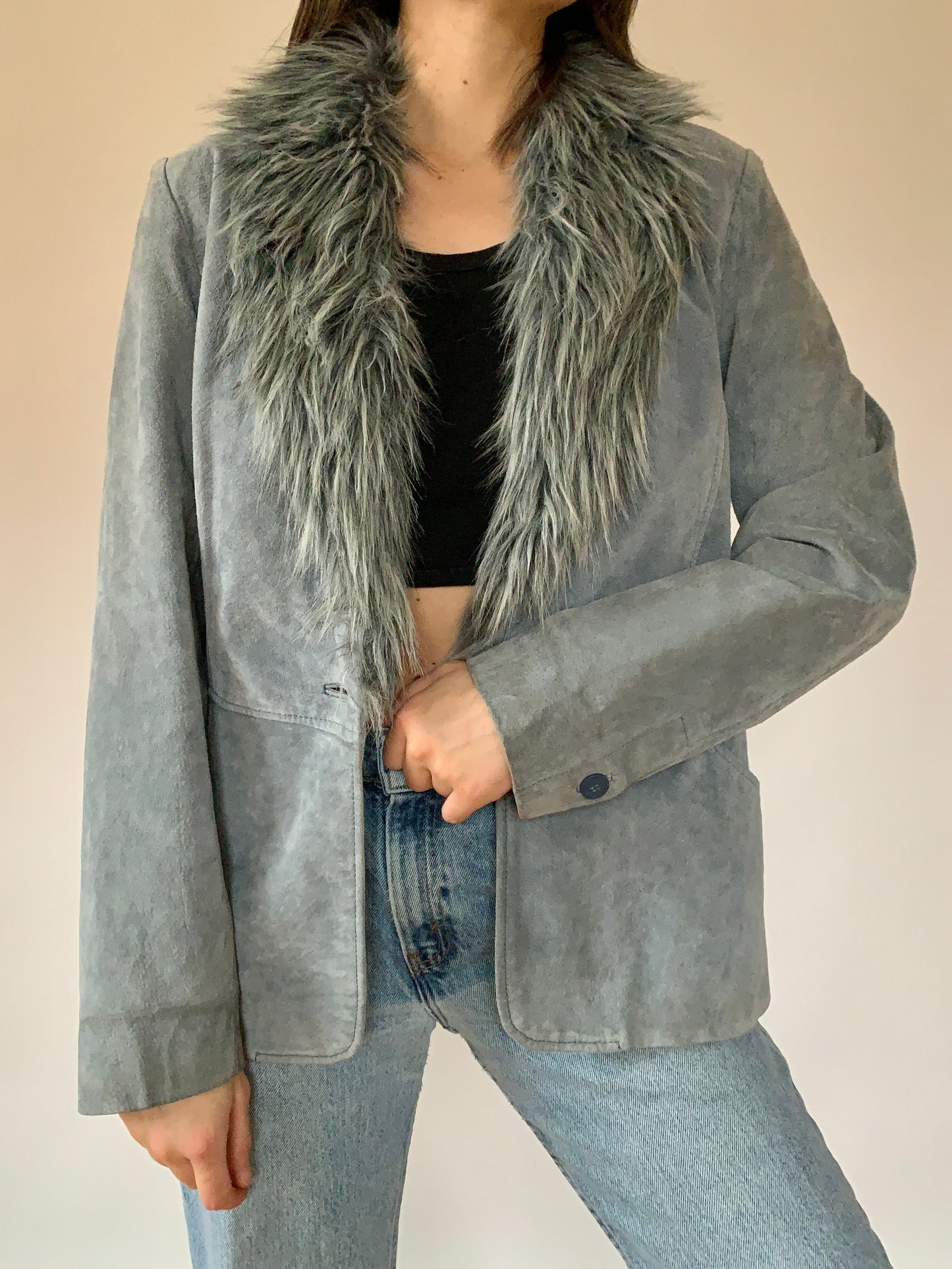 Y2K Leather & Faux Fur Blazer