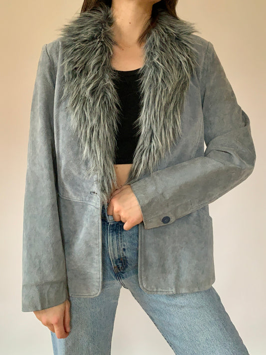 Y2K Leather & Faux Fur Blazer