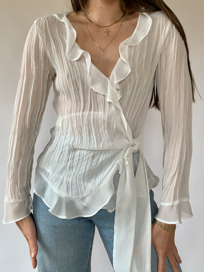 Y2K Sheer Ruffle Blouse