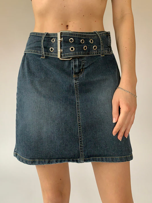 Y2K Belted Denim Skirt
