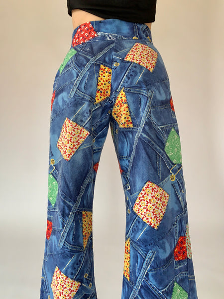 Vintage 1970s Denim Print Jeans