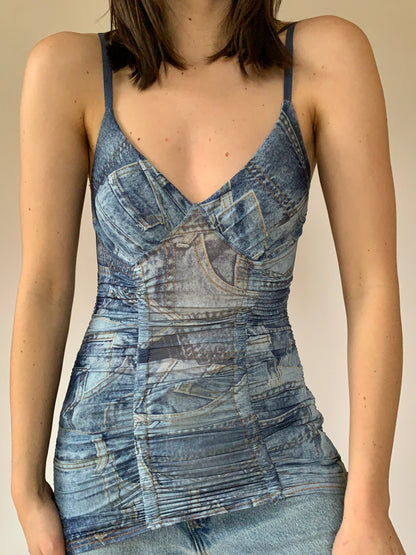 Y2K Denim Print Tank
