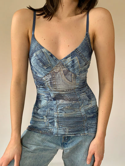 Y2K Denim Print Tank