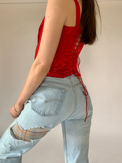 Y2K Red Satin Corset