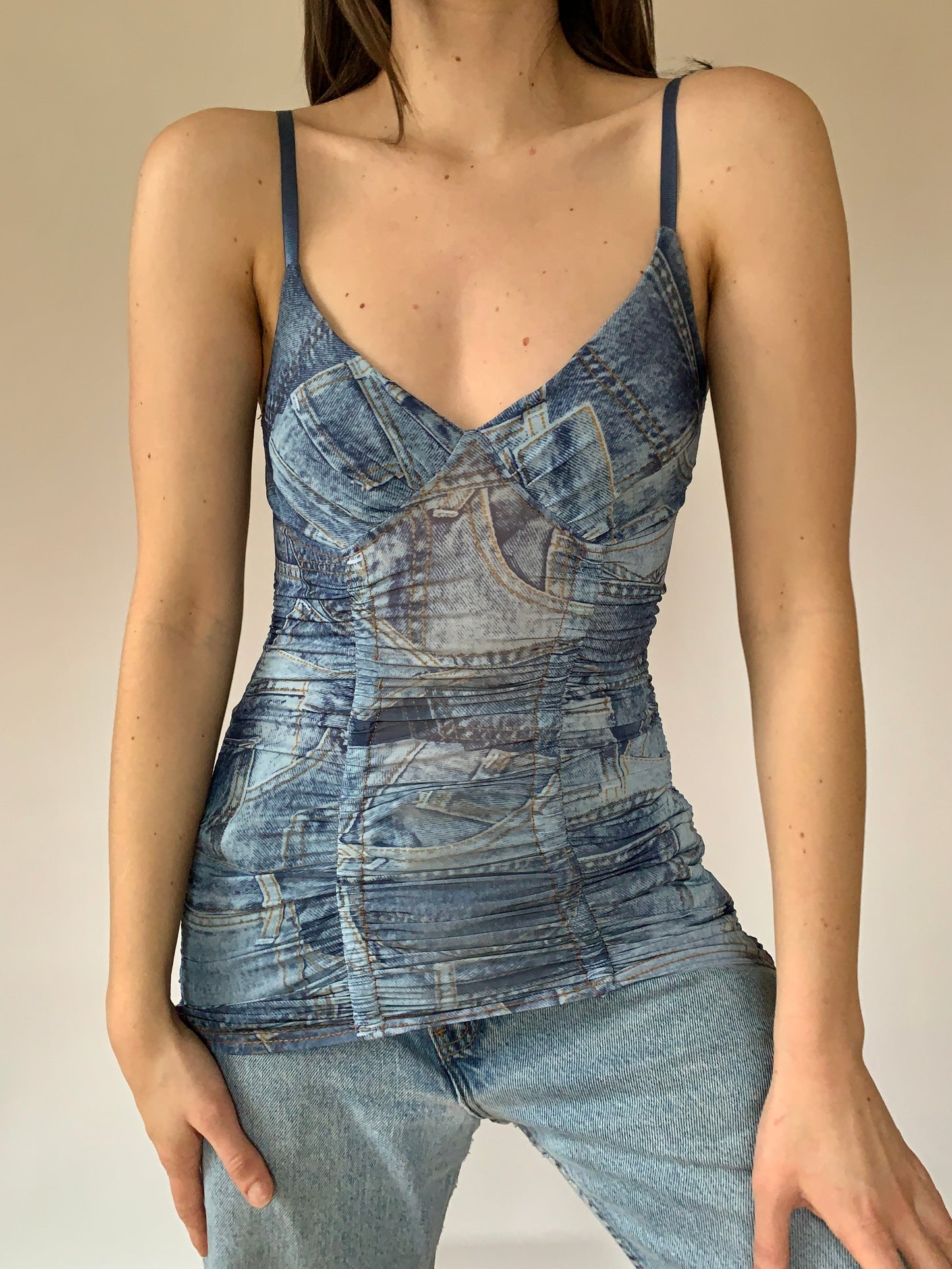 Y2K Denim Print Tank