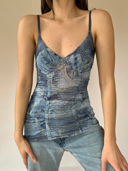 Y2K Denim Print Tank