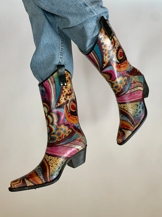 Abstract Cowboy Rainboots