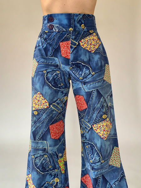 Vintage 1970s Denim Print Jeans