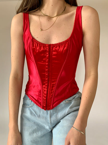 Y2K Red Satin Corset