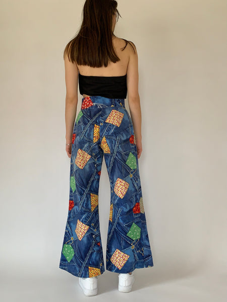 Vintage 1970s Denim Print Jeans