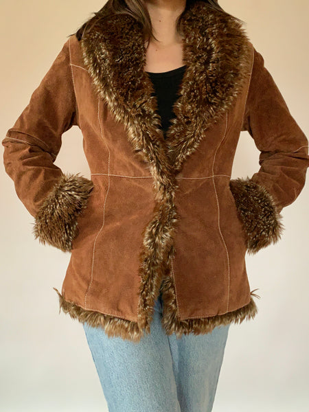Y2K Leather & Faux Fur Coat