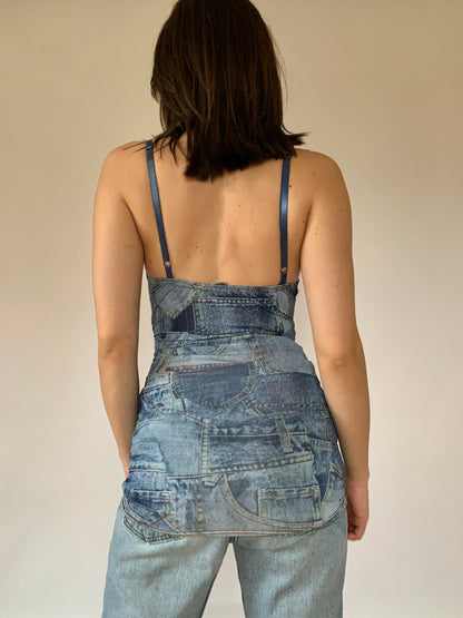 Y2K Denim Print Tank